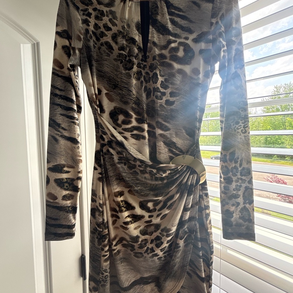 Cache Black and Brown Ruched Bodycon Dress